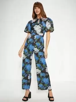 Oasis Floral Printed Cut Out Jumpsuit - Blue Size 12, Women