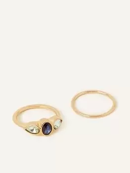 Accessorize Oval Gem Stacking Rings Set Of Two, Blue Size M Women
