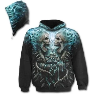 Flaming Spine Allover Mens Small Hoodie - Black