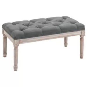 HOMCOM Accent Bench Tufted Upholstered Foot Stool Linen-Touch Fabric Ottoman for Living Room, Bedroom, Hallway, Grey