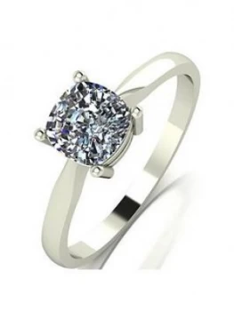 Moissanite 9ct White Gold 1.1ct Equivalent Cushion Solitaire Ring, White Gold, Size N, Women