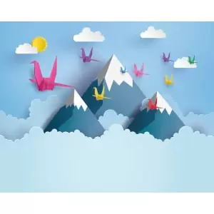 Origami Mountains Blue Wall Mural - 3.5m x 2.8m