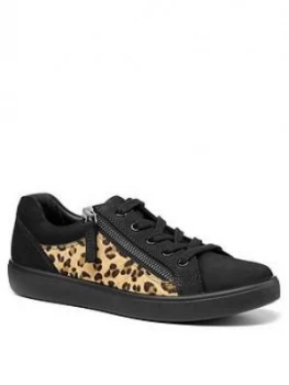 Hotter Chase Wide Fit Lace Up Trainers, Black/Leopard, Size 6, Women