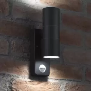 Auraglow - PIR Motion Sensor Stainless Steel Up & Down Outdoor Wall Security Light - Cool White - Matte Black Finish