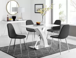 Atlanta White High Gloss and Chrome 4 Seater Dining Table with X Shaped Legs and 4 Faux Leather Corona Chairs