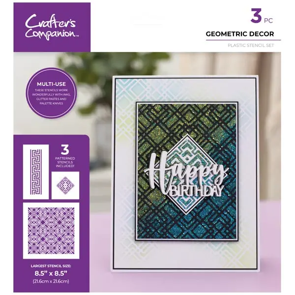 Crafter's Companion Pattern Stencil Set Geometric Decor Background Set of 3 Assorted Sizes
