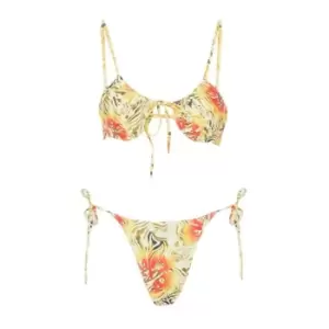 Missguided Abstract Print Underwire Tie Front Bikini Top - Multi