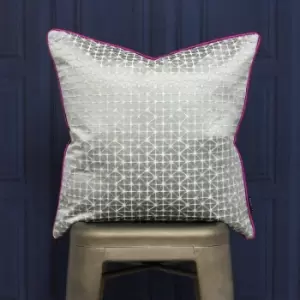 Pimlico Geometric Diamond Jacquard Weave Cushion Cover, Silver/Magenta, 45 x 45cm - Riva Paoletti