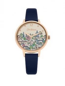 Cath Kidston London View Printed Dial Navy Leather Strap Ladies Watch