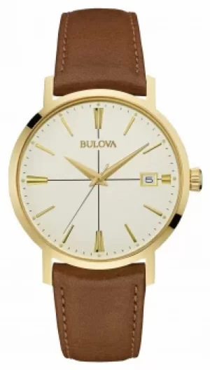 Bulova Mens Aerojet Brown Leather Strap Cream Dial 97B151 Watch