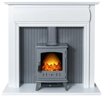 Adam Florence Electric Stove Fire Suite - White and Grey
