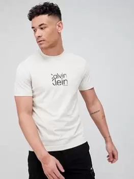 Calvin Klein Blurred Front Logo T-Shirt - Beige, Beige, Size XS, Men