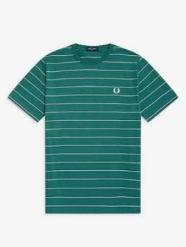Fred Perry Fine Stripe T-Shirt, Teal, Size L, Men