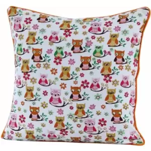 Cotton Owls Cushion Cover, 30 x 30cm - Red - Homescapes