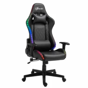 Benallack Faux Leather Gaming Chair with LED Lights, Black