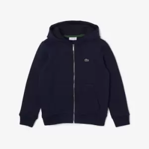 Kids' Lacoste Kangaroo Pocket Hooded Zippered Sweatshirt Size 6 yrs Navy Blue