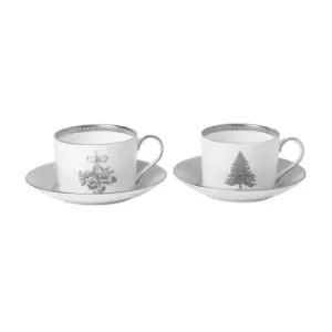 Wedgwood Winter White Teacup 0.16ltr & Saucer Set of 2 - White
