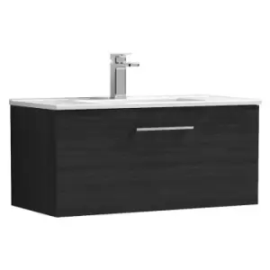 Arno Charcoal Black 800mm Wall Hung Single Drawer Vanity Unit with 18mm Profile Basin - ARN625B - Charcoal Black - Nuie
