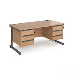 Dams International Straight Desk with Beech Coloured MFC Top and Graphite Frame Cantilever Legs and 2 x 3 Lockable Drawer Pedestals Contract 25 1600 x