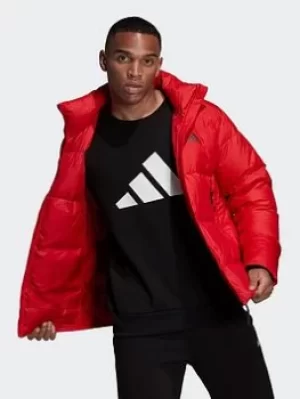 adidas D11 Big Baffle Down Hooded Jacket, Red, Size S, Men