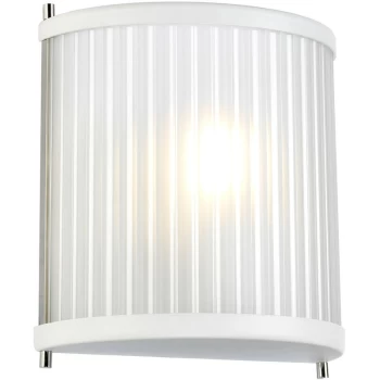 Corona Flush 1 Light Wall Light, White Polished Nickel, Frosted Glass - Elstead