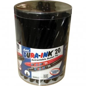 Markal Dura Ink 20 Retractable Fine Bullet Tip Permanent Marker Pen Black Pack of 24