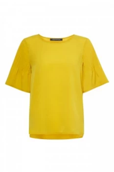French Connection Classic Crepe Pintuck Shoulder T Shirt Mustard Yellow