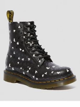 Dr Martens 1460 Pascal Hearts 8 Eye Ankle Boot, Black, Size 6, Women