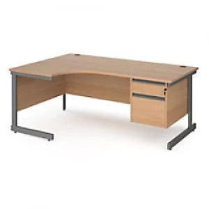 Dams International Left Hand Ergonomic Desk with Beech Coloured MFC Top and Graphite Frame Cantilever Legs and 2 Lockable Drawer Pedestal Contract 25