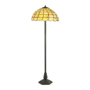 2 Light Octagonal Floor Lamp E27 With 40cm Tiffany Shade, Beige, Clear Crystal, Aged Antique Brass - Luminosa Lighting