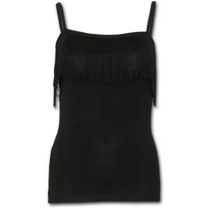 Urban Fashion Tassel Layered Camsole Womens Medium Sleeveless Top - Black