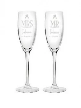 Personalised Mr & Mrs Champagne Flutes, Women