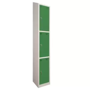 3 Door Locker, 300X450, Grey Carcass/Green Doors, Sloping Top, Camlock