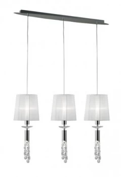 Ceiling Pendant 3+3 Light E27+G9 Line, Polished Chrome with White Shades & Clear Crystal