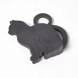 Black Cat Door Stopper Wedge - Black - Homescapes