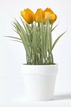 Artificial Tulips in White Decorative Pot, 22cm Tall