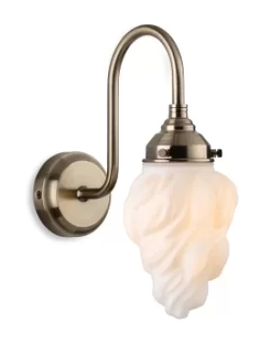 Flame Wall Light Antique Brass with White Glass IP44