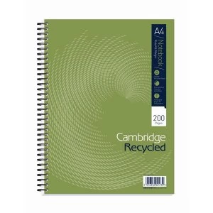 Cambridge A4 Notebook Wirebound Recycled 200 Pages 70gm2 Punched 4 Holes Ruled Margin Pack 3