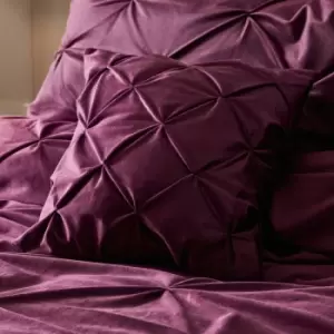Mira Pinch Pleated Velvet Filled Cushion, Damson, 43 x 43cm - Soiree