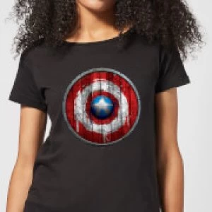 Marvel Captain America Wooden Shield Womens T-Shirt - Black - 5XL