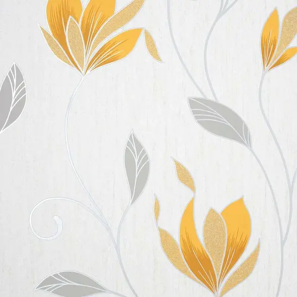FINE DECOR Fine Decor - Synergy Floral Mustard Yellow Silver White Paste The Paper Wallpaper WL-M1717