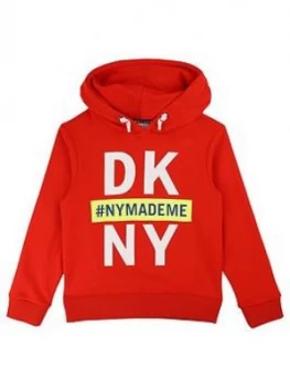 DKNY Boys Large Logo Hoodie, Red, Size 12 Years