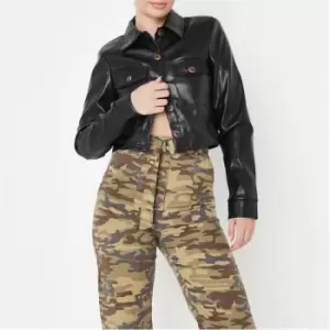 Missguided Tall Faux Leather Cropped Shacket - Black