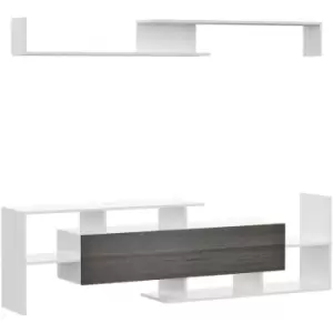 Homcom - tv Cabinet Unit w/ Wall-Mounted Shelf, Open Shelves White and Grey