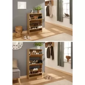 Stirling Slim 2 Tier Wood Storage Unit Shoe Rack Cabinet - Oak