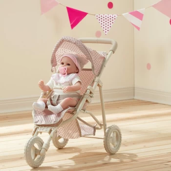 Dolls Pram Stroller Pushchair For Baby Dolls Toy Pram With Storage OL-00002 - Pink/Grey - Olivia's Little World