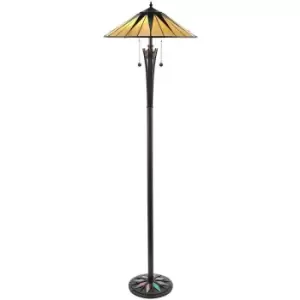 1.5m Tiffany Twin Floor Lamp Black & Multi Colour Stained Glass Shade i00009