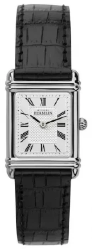 Michel Herbelin Womens Esprit Art Deco Black Leather Strap Watch