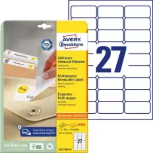 Avery-Zweckform L4737REV-25 Labels 63.5 x 29.6mm Paper White 810 pc(s) Removable All-purpose labels Inkjet, Laser, Copier 30 Sheet A4