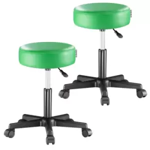 2 Pcs Stool with Wheels Green Faux Leather